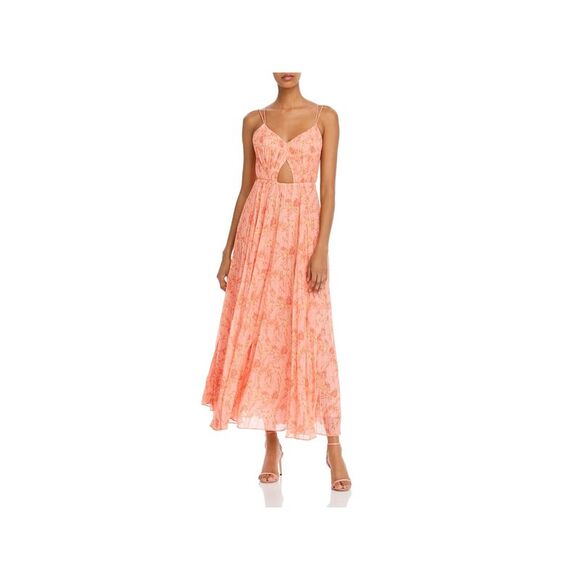 AMUR Dresses & Skirts - AMUR Womens Orange Lined Spaghetti Strap V Neck Maxi Party Fit + Flare Dress 8